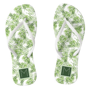 Blätter von Green Palm Monogramm Badesandalen