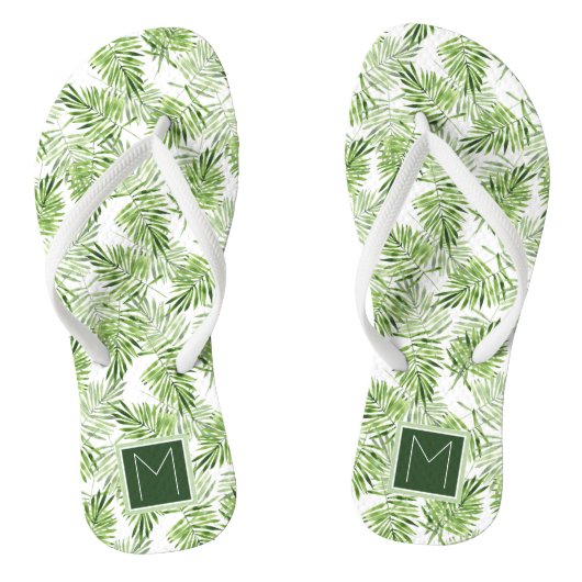 Blätter von Green Palm| Monogramm Badesandalen (Fußbett)