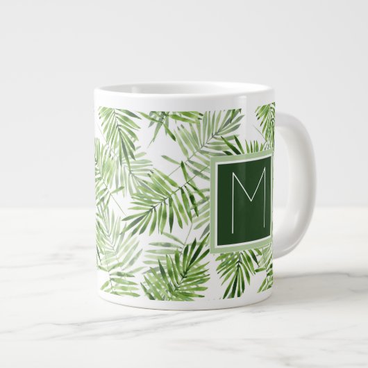 Blätter von Green Palm| Monogramm Jumbo-Tasse (Vorderseite Rechts)