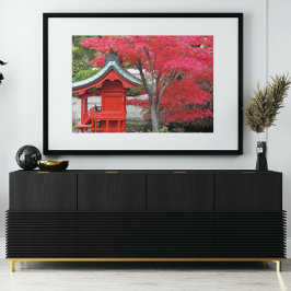 Blätter von Red Japanese Maple und Garden Shrine Fotodruck