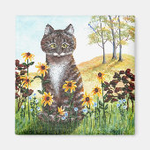 Blätter von Tabby Cat Fall Landscape Magnet (Vorne)