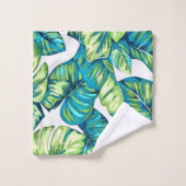Blätter von Tropical Monstera und Banana Blue Gree Badhandtuch Set (Waschlappen)
