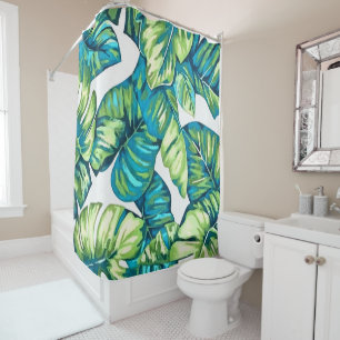Blätter von Tropical Monstera und Banana Blue Gree Duschvorhang