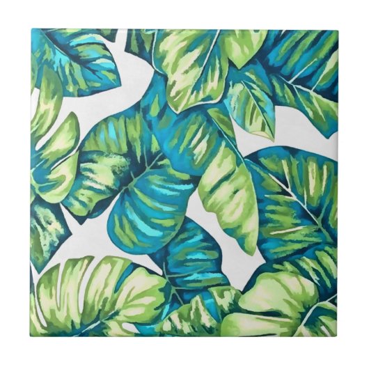Blätter von Tropical Monstera und Banana Blue Gree Fliese (Vorderseite)