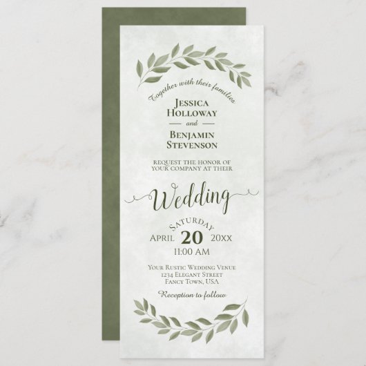 Blätter von Watercolor Laurel Sage Green Wedding Einladung (Vorne/Hinten)