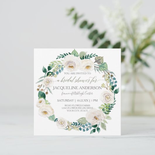 Blätter Wasserfarbe Blütenrot Weiße Rosen Gewürze Einladung (Stehend Vorderseite)