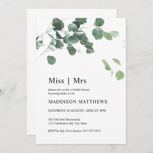 Blätter Wasserfarbe Botanische Frau Brautparty Einladung (Vorne/Hinten)