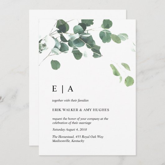 Blätter Wasserfarbe Einladung (Vorne/Hinten)