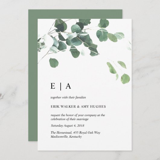 Blätter Wasserfarbe Einladung (Vorne/Hinten)