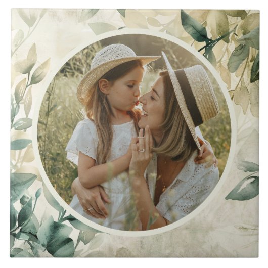 Blätter Wasserfarbe Muster Personalisiertes Foto Fliese (Vorderseite)