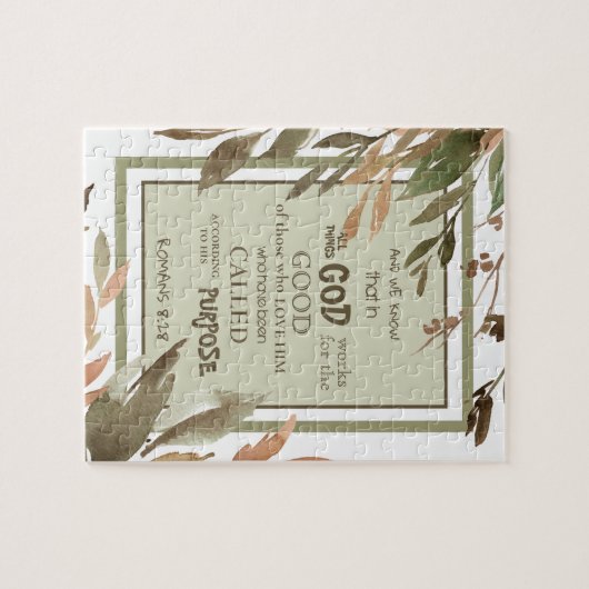 Blätter Wasserfarbe Römer 8:28 Bibelverse Puzzle (Horizontal)