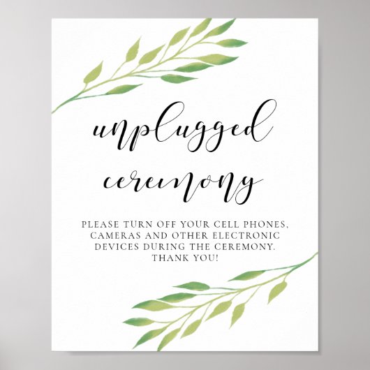 Blätter Wasserfarben Hochzeitszeichen ohne Stecker Poster (Vorne)