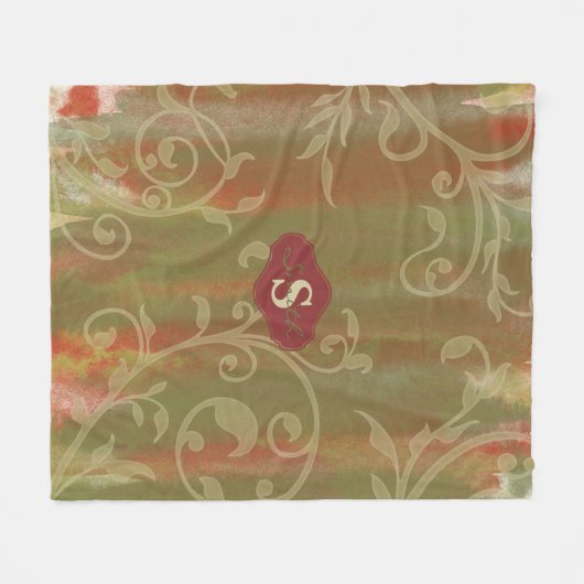 Blätter Wasserfarben-Monogramm Fleecedecke (Vorderseite (Horizontal))