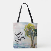 Blätter Wasserfarben Tropischer Ozean Palmen Tasche (Rückseite)