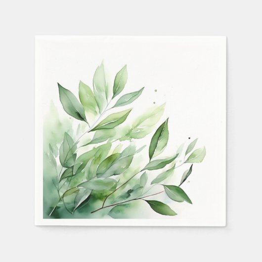 Blätter Wasserfarbene Vegetation Serviette (Vorderseite)