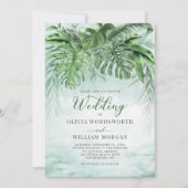 Blätter Watercolor Beach Wedding Einladung (Vorderseite)
