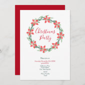 Blätter Watercolor Poinsettia Wreath Einladung (Vorne/Hinten)