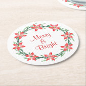 Blätter Watercolor Poinsettia Wreath Runder Pappuntersetzer (Angewinkelt)