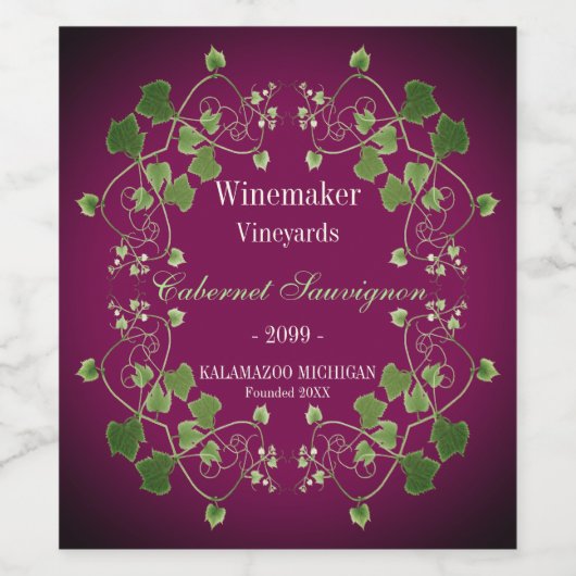 Blätter Wein & Kart Weinkultur und Erde Weinetikett (Einzelnes Label)