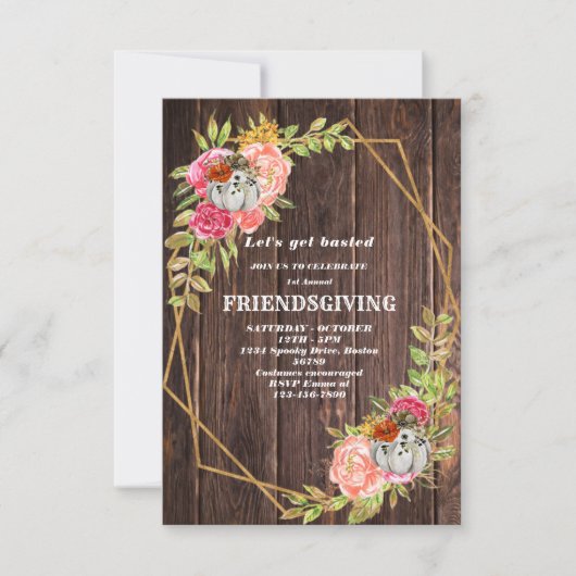 Blätter Wood Friendsgiving Einladung (Vorderseite)