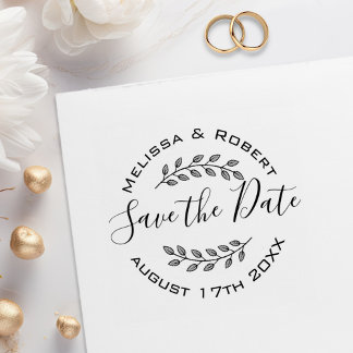 Blätter Wreath Modern Wedding Save the Date 2 Gummistempel
