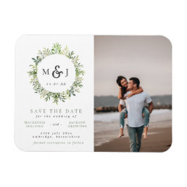 Blätter Wreath Monogram Wedding Foto Save the Date Magnet