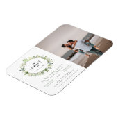 Blätter Wreath Monogram Wedding Foto Save the Date Magnet (Linke Seite)