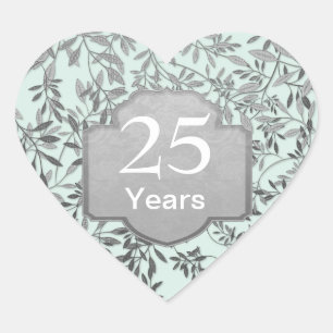 Blätter zum 25. Hochzeitstag Herz-Aufkleber