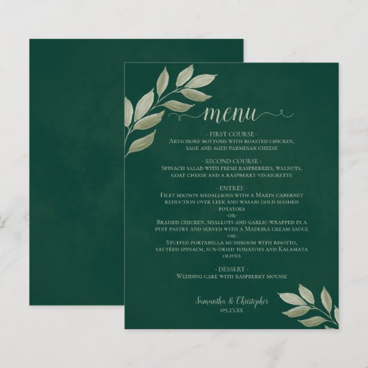 Blätter zum Emerald Budget Wedding Menu (Vorne/Hinten)