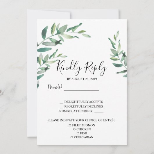 Blätter zum Hochzeitsessen RSVP Einladung (Vorderseite)