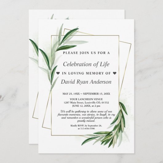 Blätter zur Feier der Beerdigung des Fotos Einladung (Vorne/Hinten)