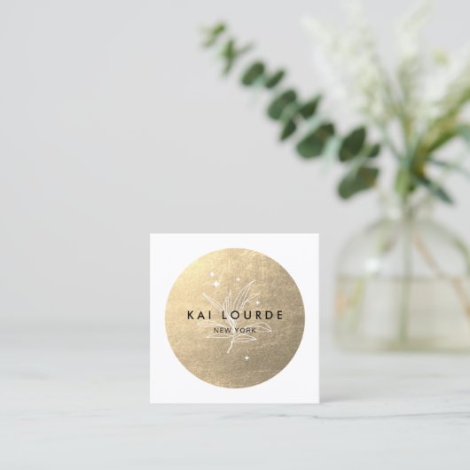 Blätter zur Gold Circle Pflanze und Stars Square Quadratische Visitenkarte (Stehend Vorderseite)