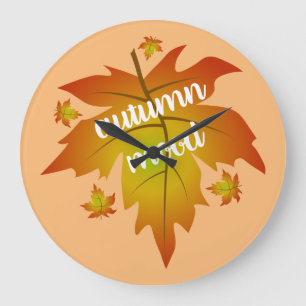 Blätter zur Stimmungstyp im Herbst Große Wanduhr