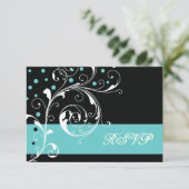 Blätterblatt schwarz, Aqua-Hochzeit RSVP (Stehend Vorderseite)