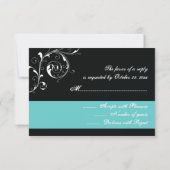 Blätterblatt schwarz, Aqua-Hochzeit RSVP (Rückseite)
