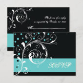 Blätterblatt schwarz, Aqua-Hochzeit RSVP (Vorne/Hinten)