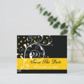 Blätterblatt schwarz, gelbe Hochzeit Speichern Sie Ankündigungspostkarte (Stehend Vorderseite)