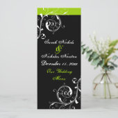 Blätterblatt schwarz, grüne Hochzeitskarte Menükarte (Stehend Vorderseite)