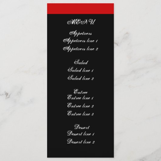 Blätterblatt schwarz, rote Hochzeitskarte Menükarte (Rückseite)