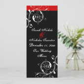 Blätterblatt schwarz, rote Hochzeitskarte Menükarte (Stehend Vorderseite)