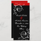 Blätterblatt schwarz, rote Hochzeitskarte Menükarte (Vorne/Hinten)