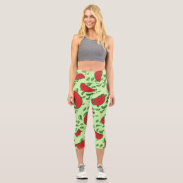 Blättermuster und Wassermelonen Capri Leggings