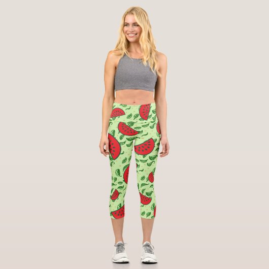 Blättermuster und Wassermelonen Capri Leggings (Vorderseite)
