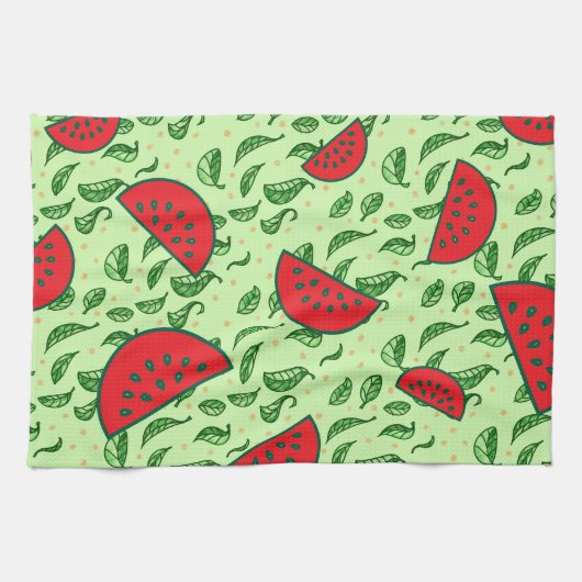 Blättermuster und Wassermelonen Geschirrtuch (Horizontal)