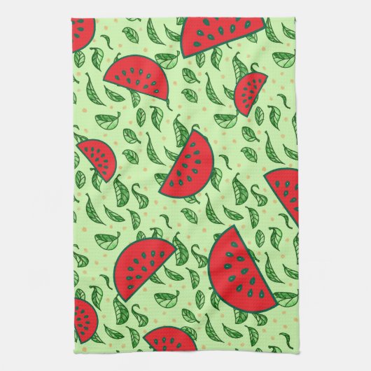 Blättermuster und Wassermelonen Geschirrtuch (Vertikal)