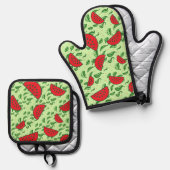 Blättermuster und Wassermelonen Ofenhandschuh & Topflappen-Set (Vorderseite/Rückseite)
