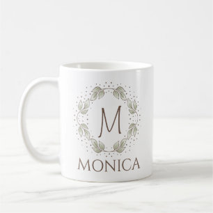 Blattfarbe mit Monogramm und Name Kaffeetasse