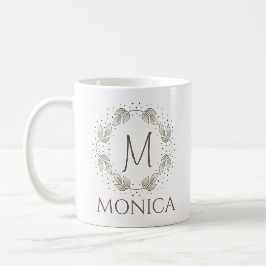 Blattfarbe mit Monogramm und Name Kaffeetasse (Links)