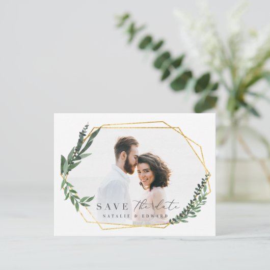 Blattfloralflora Save the Date Ankündigungspostkarte (Stehend Vorderseite)