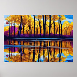 Blattgelbes Orange Lila Lake Reflection Poster